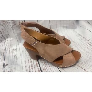 Qupid‎ Tan Suede Slingback Wedge Sandals Women's Size 8